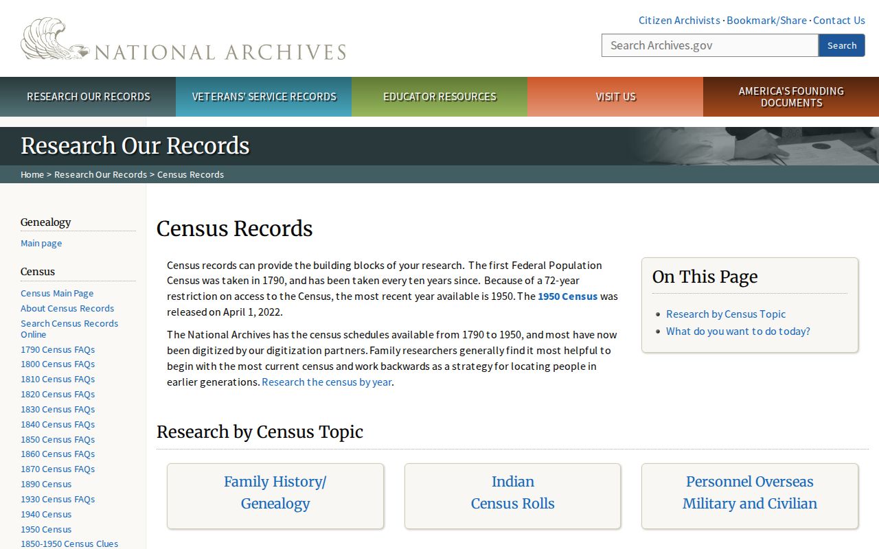 National Archives census research guidance for previous residents