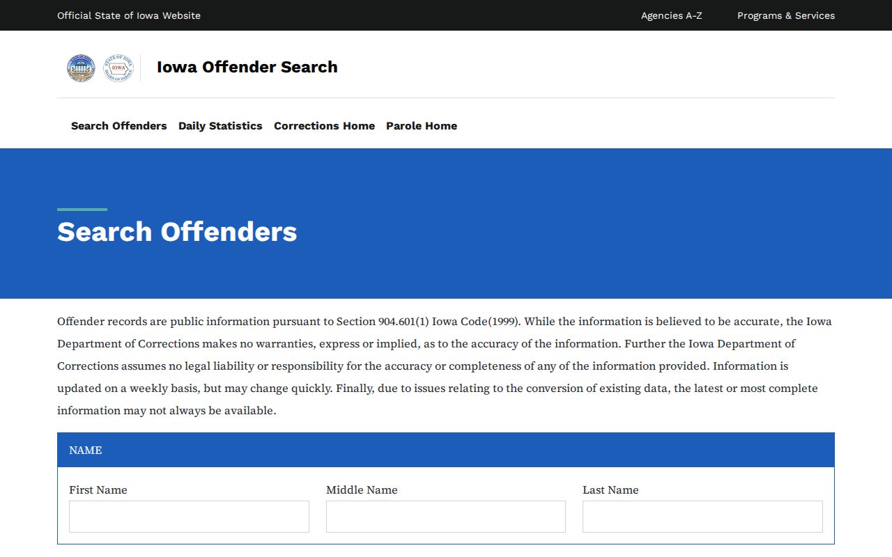 Cedar Rapids resident lookup through Iowa DOC records