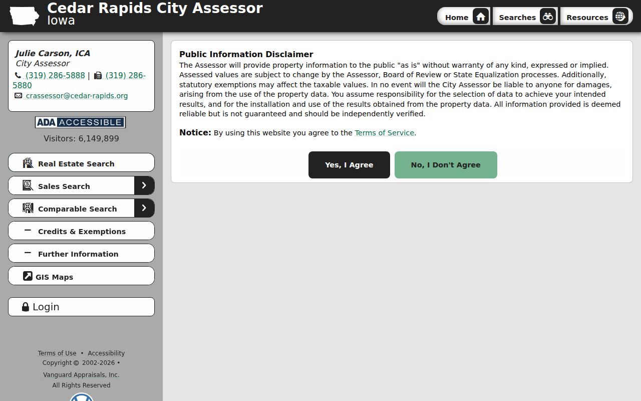 Cedar Rapids residential parcel search form
